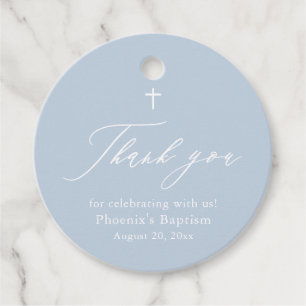 Dusty Blue White Cross Boy Baptism Favor Tags