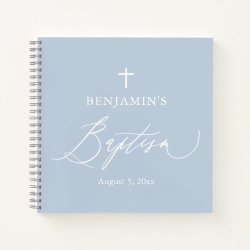 Dusty Blue White Cross Boy Baptism Guest Book