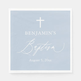 Dusty Blue White Cross Boy Baptism Paper Napkins