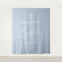 Dusty Blue White Cross Boy Baptism Photo Backdrop