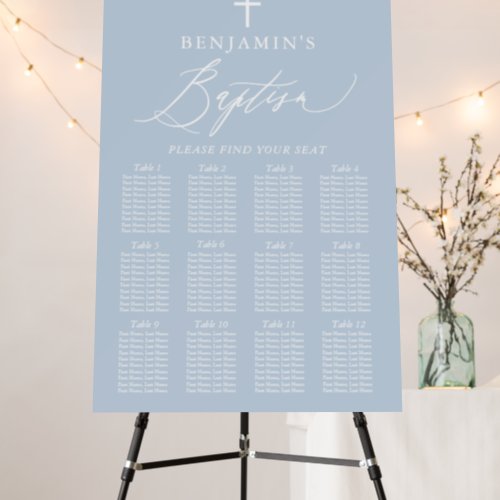 Dusty Blue White Cross Boy Baptism Seating Chart  Foam Board