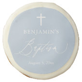 Dusty Blue White Cross Boy Baptism Sugar Cookie (Front)