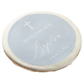 Dusty Blue White Cross Boy Baptism Sugar Cookie (Angled)