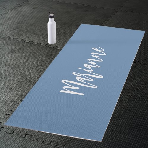 Dusty blue white custom name script yoga mat