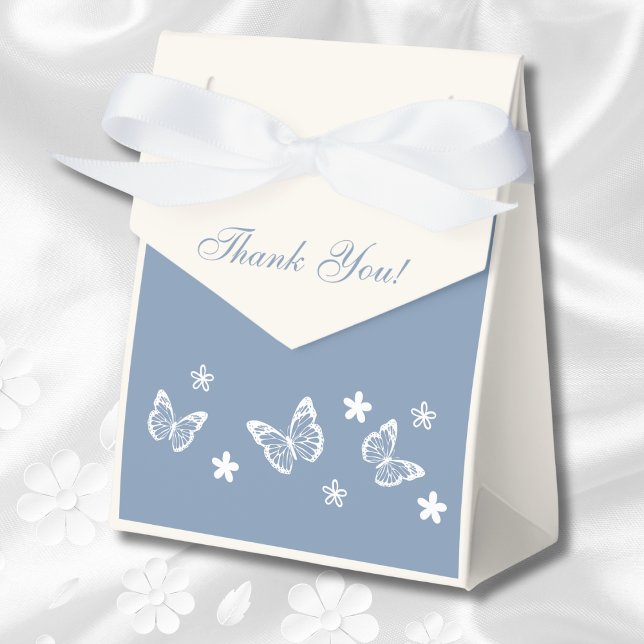 Dusty Blue White Daisy Butterfly Bridal Shower Favor Boxes (Creator Uploaded)
