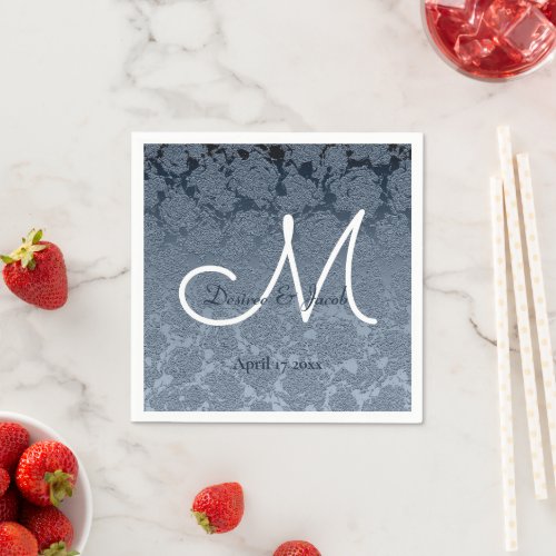 Dusty Blue White Elegant Wedding Monogram Napkins