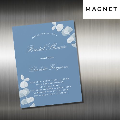 Dusty blue white eucalyptus luxury bridal shower magnetic invitation