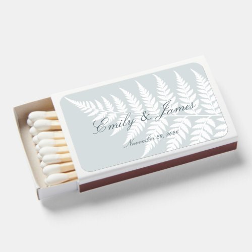 Dusty Blue White Fern Couple Names Matchboxes