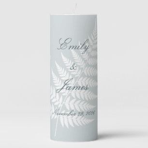 Dusty Blue White Fern Nature Inspired Large Pillar Candle