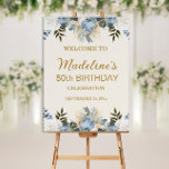Dusty Blue White Floral 50th Birthday Foam Board<br><div class="desc">Elegant dusty blue and white roses,  floral,  and greenery women's 50th birthday party foam core easel sign. Personalized with the name of the guest of honor and her party date.  Contact me for assistance with your customizations or to request additional matching or coordinating Zazzle products for your party.</div>