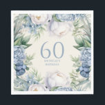 Dusty Blue White Floral 60th Birthday Napkins<br><div class="desc">Dusty blue and white floral women's 60th birthday (or any age) party paper napkins. Personalized with the name and age of the guest of honor.  Contact me for assistance with your customizations or to request additional matching or coordinating Zazzle products for your party.</div>