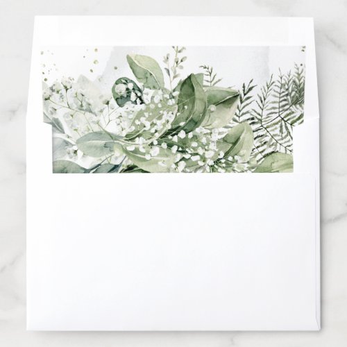 Dusty Blue White Floral Botanical Foliage Wedding  Envelope Liner