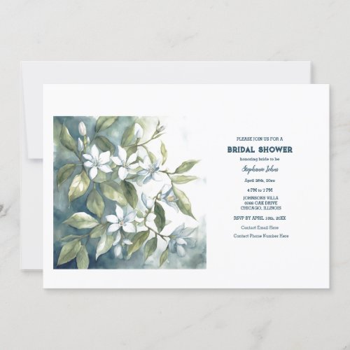 Dusty Blue White Floral Bridal Shower Boho Wedding Invitation
