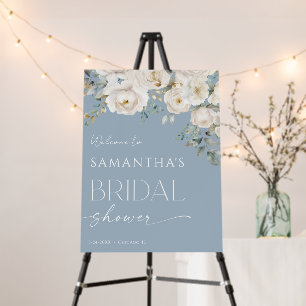 Dusty blue white floral bridal shower welcome foam board