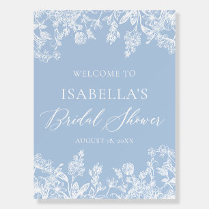 Dusty Blue White Floral Bridal Shower Welcome Sign