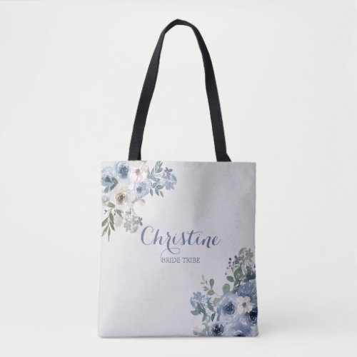 Dusty Blue White Floral Bride Tribe Tote Bag