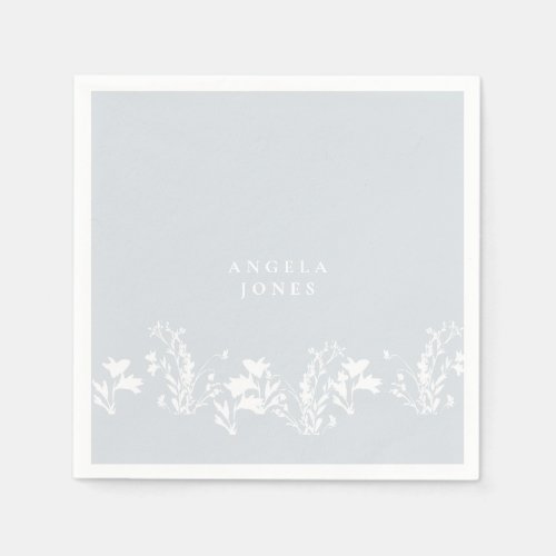 Dusty Blue White Floral Custom Bridal Shower Napkins