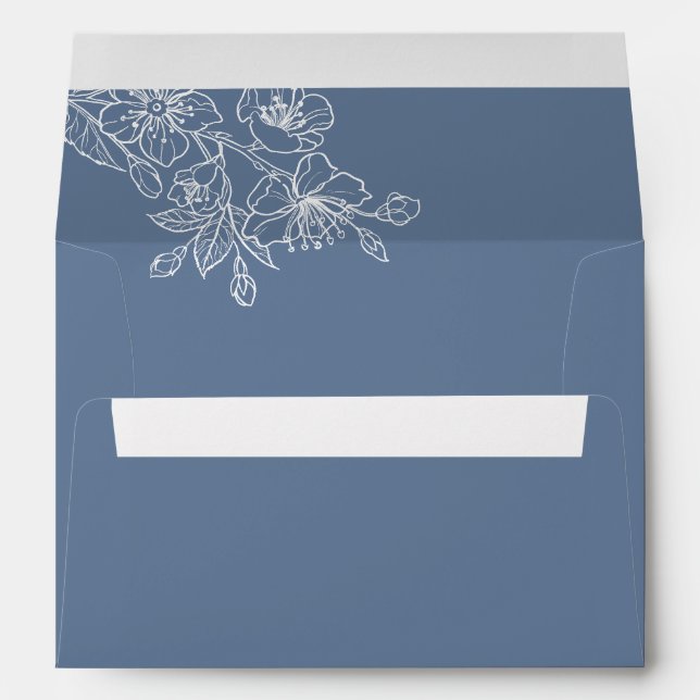 Dusty Blue White Floral Custom Monogram Envelope (Back (Bottom))