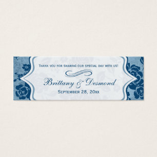 Dusty Blue, White Floral Damask Wedding Favor Tag