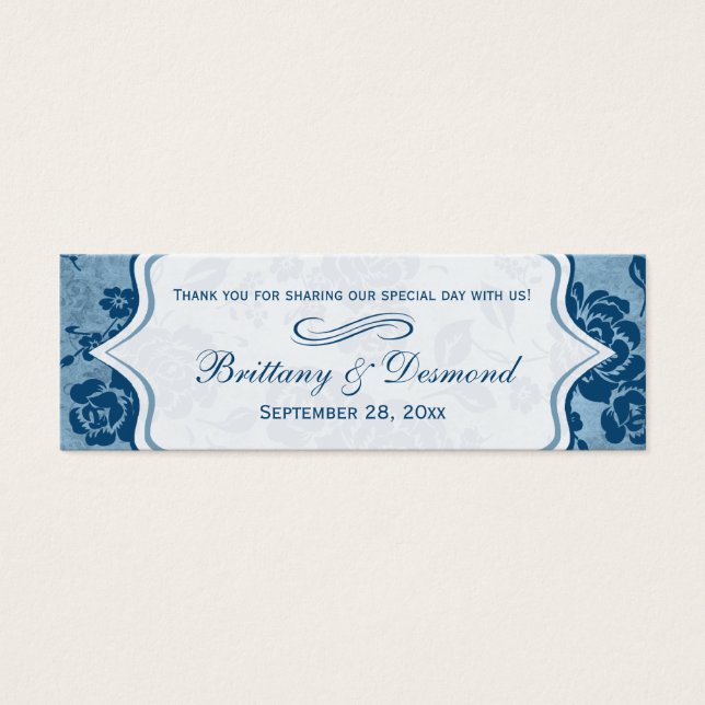 Dusty Blue, White Floral Damask Wedding Favor Tag (Front)