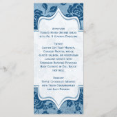 Dusty Blue, White Floral Damask Wedding Menu Card (Back)