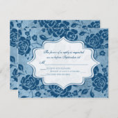 Dusty Blue, White Floral Damask Wedding RSVP Card (Front/Back)