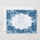 Dusty Blue, White Floral Damask Wedding RSVP Card (Back)