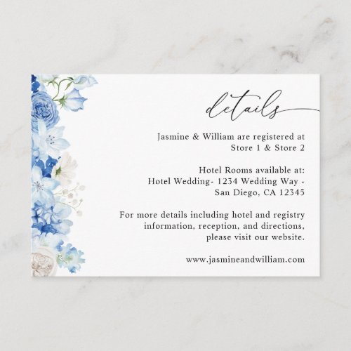 Dusty Blue  White Floral Details Enclosure Card