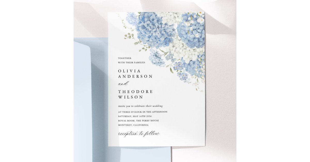 Dusty Blue White Floral Elegant Wedding Invitation | Zazzle