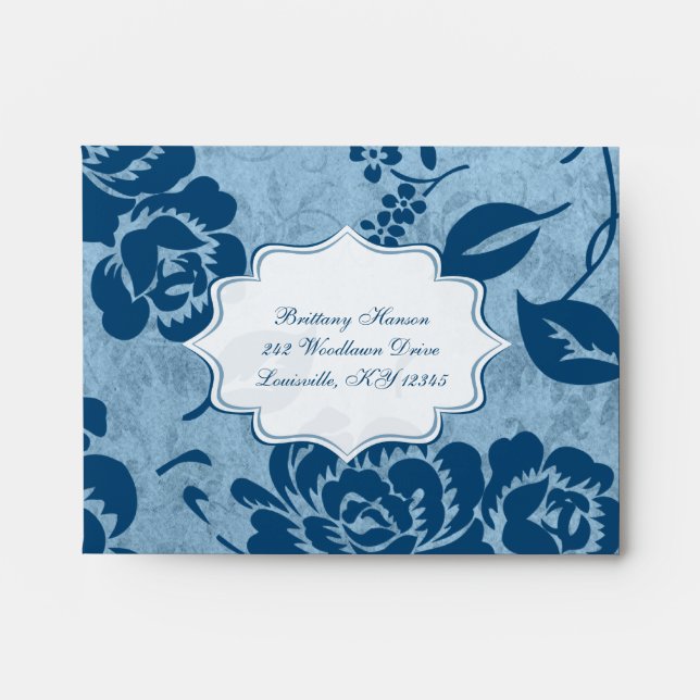 Dusty Blue, White Floral Envelope for RSVP Card (Front)