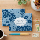 Dusty Blue, White Floral Envelope for RSVP Card (Desk)