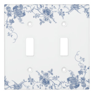 Dusty Blue & White Floral French Toile Coastal Light Switch Cover