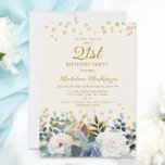 Dusty Blue White Floral Gold 21st Birthday Invitation<br><div class="desc">Elegant dusty blue and white roses,  floral,  and greenery women's 21st birthday party invitation with gold glitter. This invitation is printed on both sides. Contact me for assistance with your customizations or to request additional matching or coordinating Zazzle products for your party.</div>