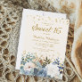 Dusty Blue White Floral Gold Glitter Sweet 16 Invitation