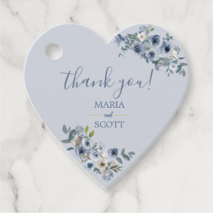 Dusty Blue White Floral Gold Wedding Favor Tags