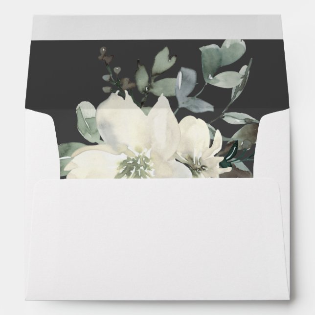 Dusty Blue & White Floral- Gray Envelope (Back (Bottom))