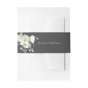 Dusty Blue & White Floral- Gray Invitation Belly Band