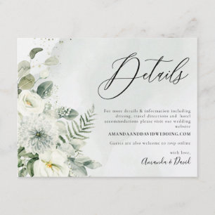Dusty Blue & White Floral Greenery Foliage Details Enclosure Card