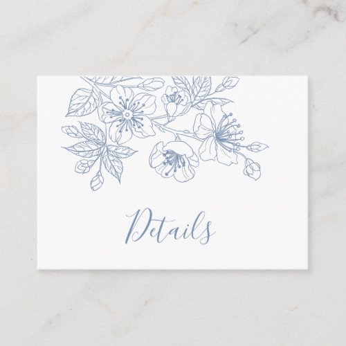  Dusty Blue White Floral Line Art Wedding Details  Enclosure Card