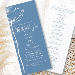 Dusty Blue White Floral Modern Minimal Wedding Program