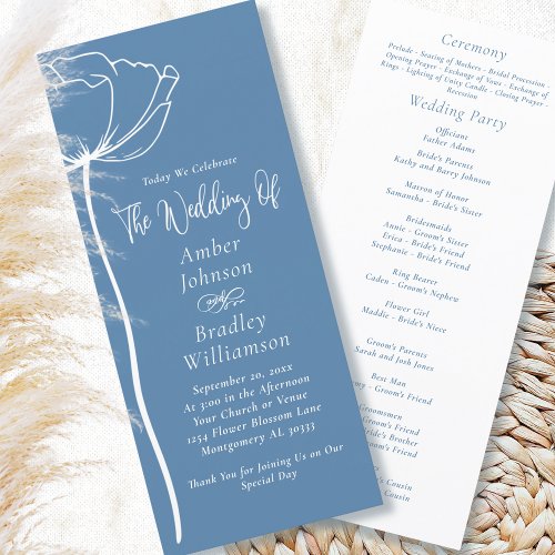 Dusty Blue White Floral Modern Minimal Wedding  Program
