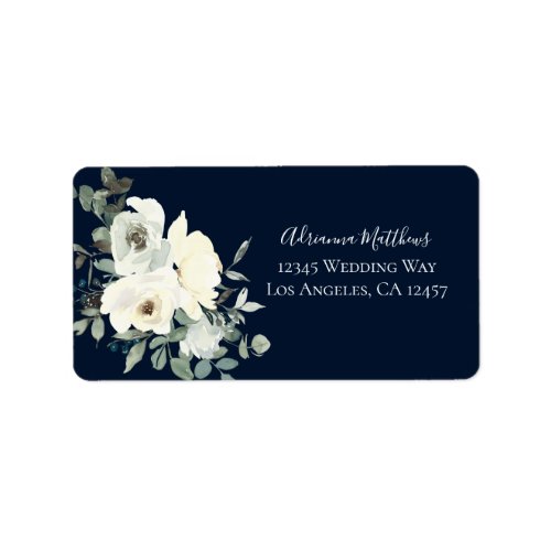 Dusty Blue  White Floral_ Navy Return Address Label