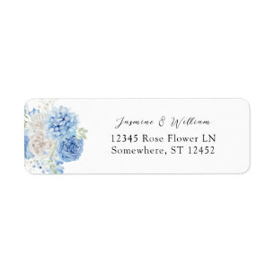 Dusty Blue & White Floral Return Address Label