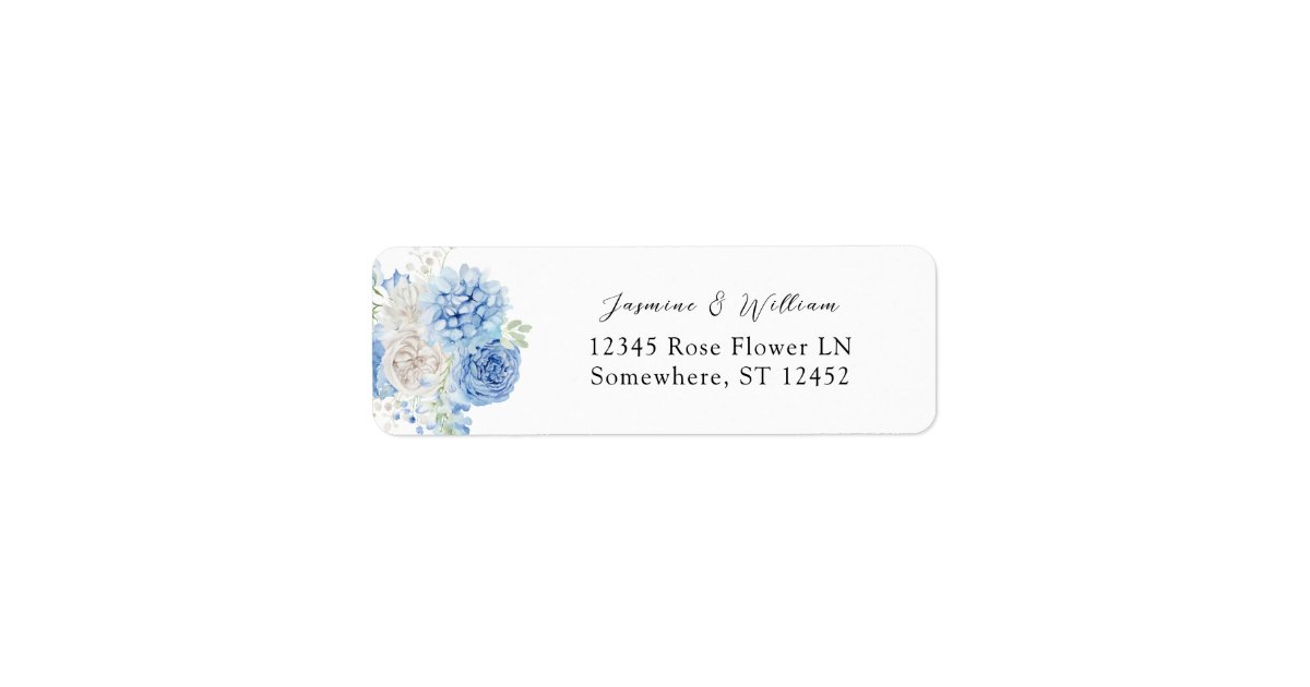 Dusty Blue & White Floral Return Address Label | Zazzle