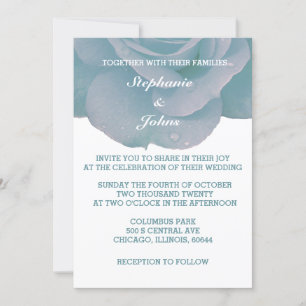 Dusty Blue White Floral Rose Cool Elegant Wedding Invitation