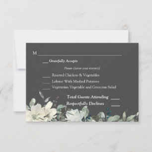 Dusty Blue & White Floral RSVP 3 Meal Card- Gray