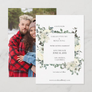 Dusty Blue & White Floral Save The Date w Photo