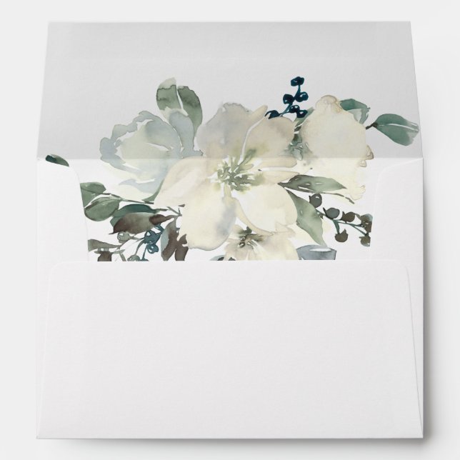 Dusty Blue & White Floral V2- White Envelope (Back (Bottom))