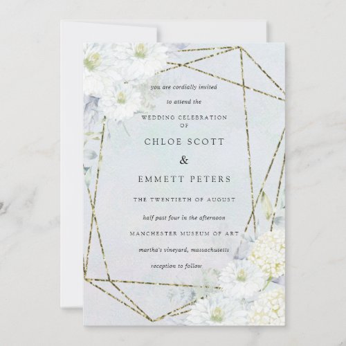 Dusty Blue White Floral Watercolor Wedding Invitation