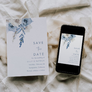 Dusty Blue & White Floral Watercolor Wedding Save The Date by Nicheandnest at Zazzle